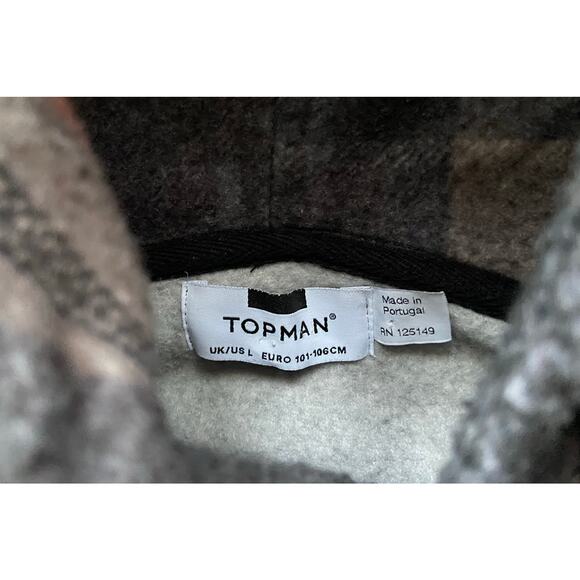 TOPMAN Gray/Multicolored Plaid Hoodie Mens sz L - Picture 3 of 9